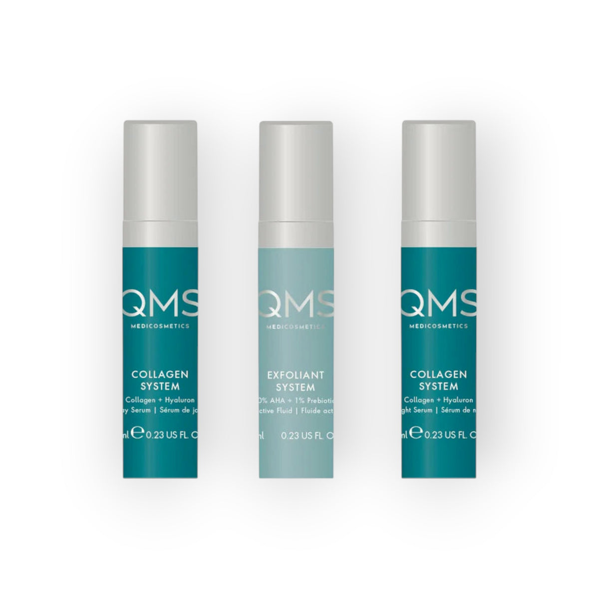 QMS Care System Collagen + Exfoliant Set Strong TRAVEL 3×7ml